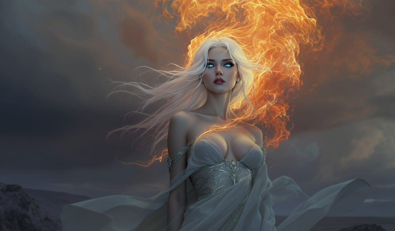 Woman Setting Sky Ablaze With Fiery Aura