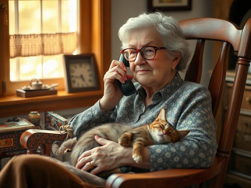 Serene Old Lady with Cat in Cozy Vintage Room