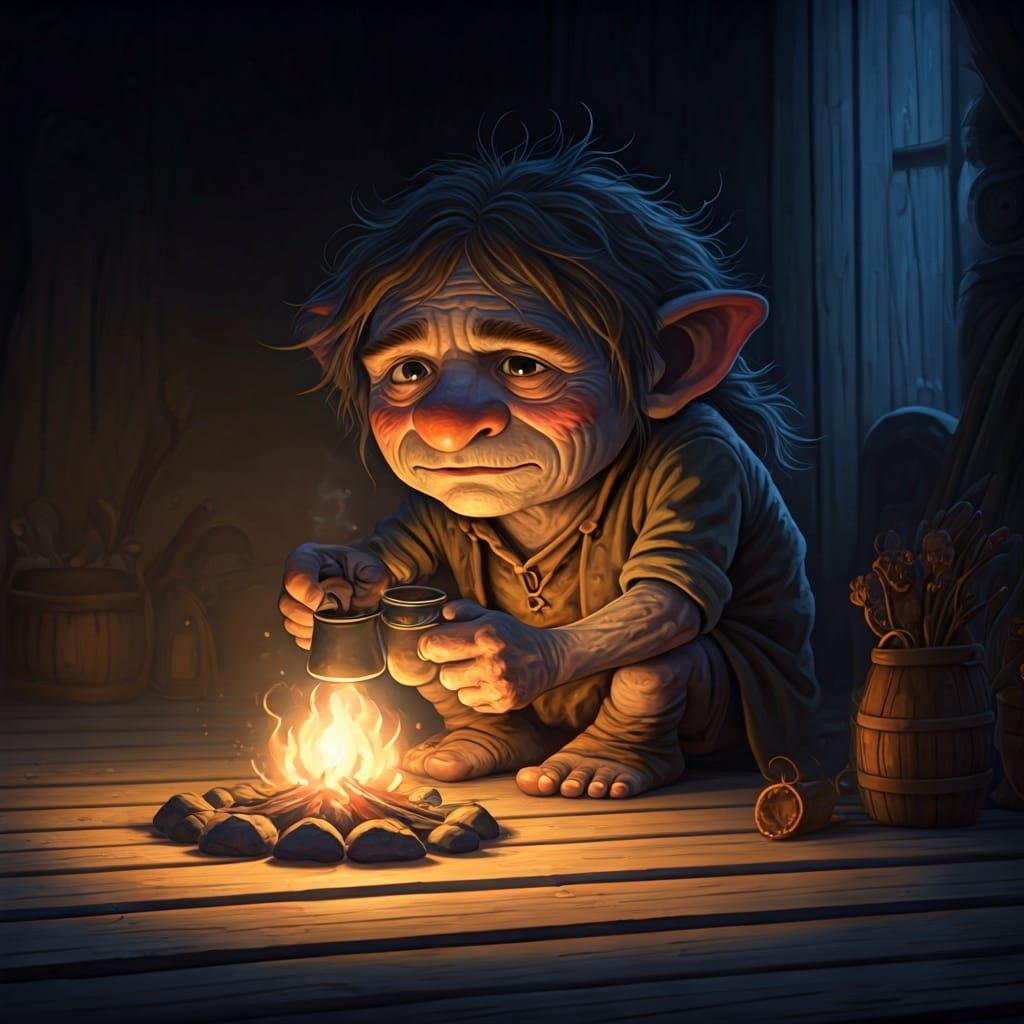 Weary Troll Makes Coffee by Fire