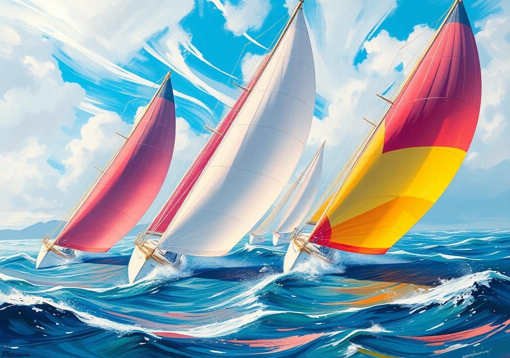 Impressionistic Sailing Regatta in High Winds