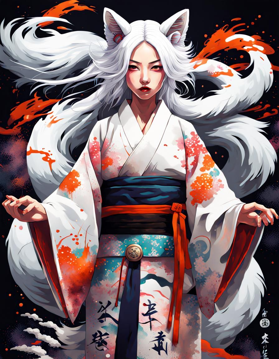 Kitsune in Kimono: Graffiti Street Art Style