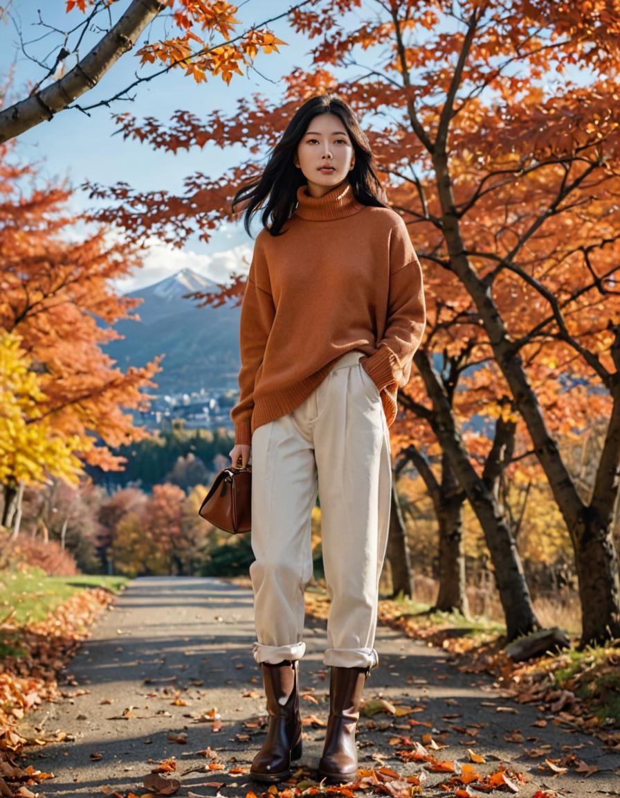 Japanese Model in Autumnal Sunlight