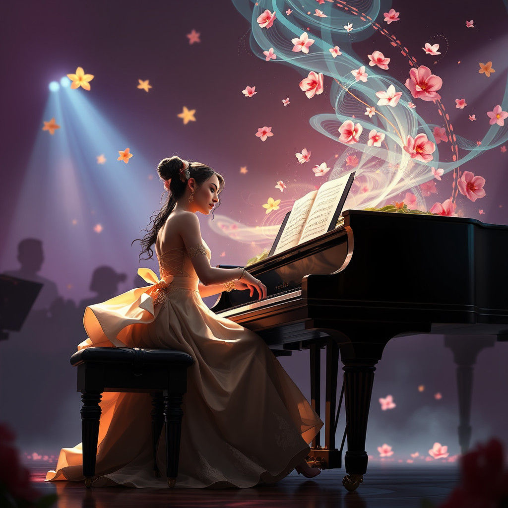 Pianist's Notes Bloom into Flowers: Fantasy Concept Art