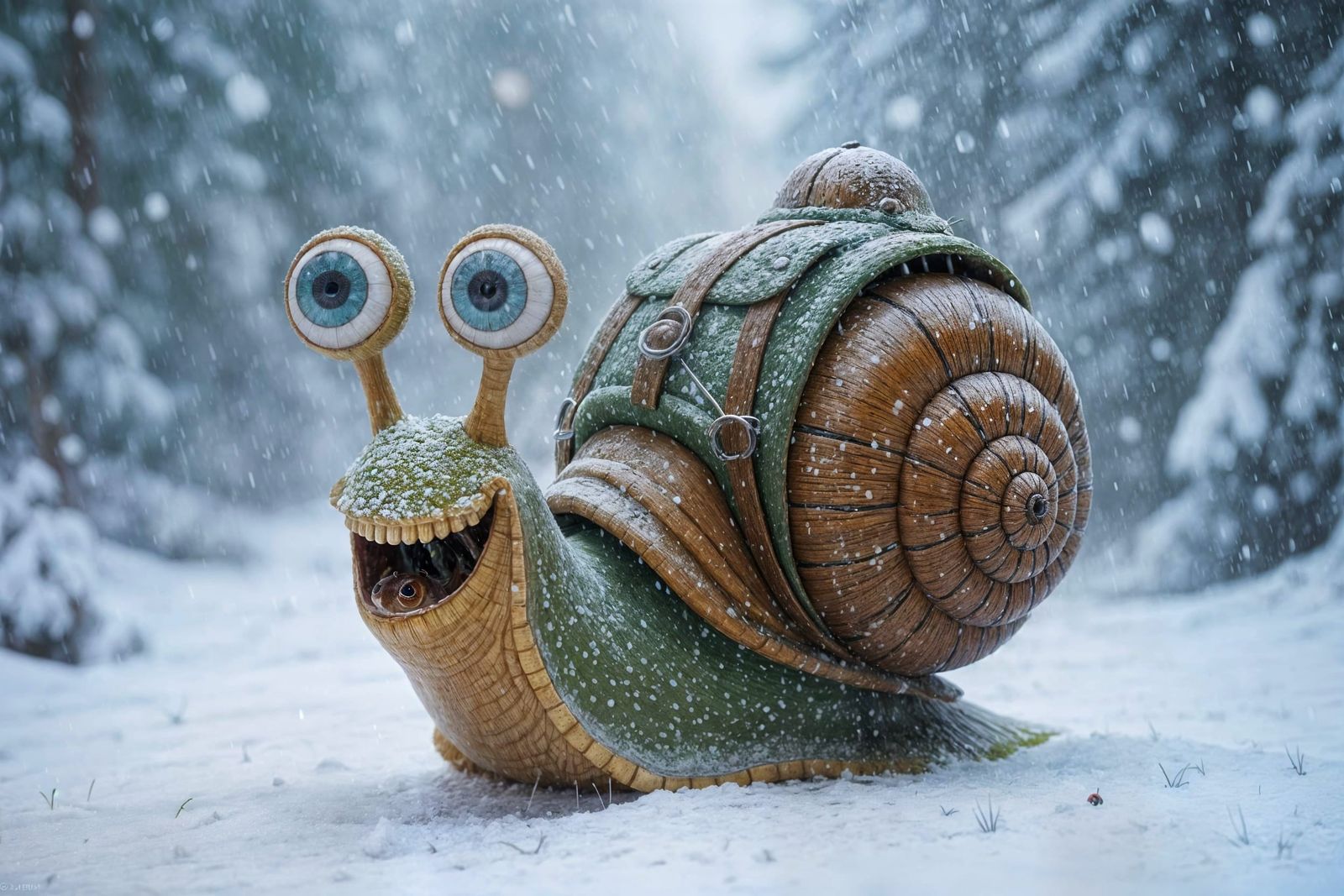 Cartoon Snail Explorer in Forest, Vibrant Illustration