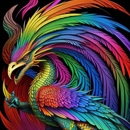 Rainbow Dragon Woman: Abstract Art Portrait