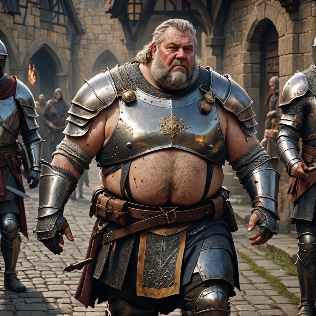 Hyperrealistic Fat Medieval Knight in Detailed Matte Paintin...
