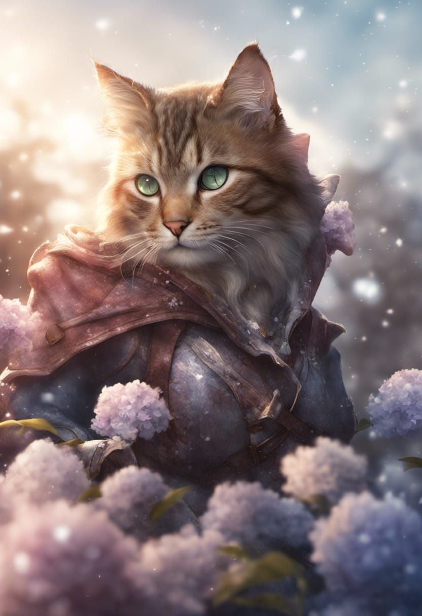 Hydrangea Catgirl Knight in JRPG Style