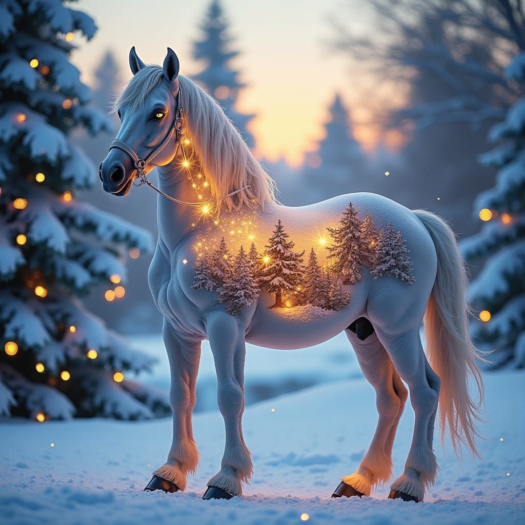 Winter Horse Transports Christmas Wonderland Scene Inside Ma...