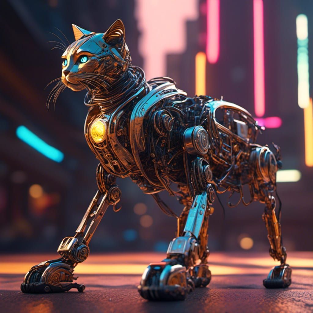 Futuristic Robotic Cat in Sci-Fi Illustration