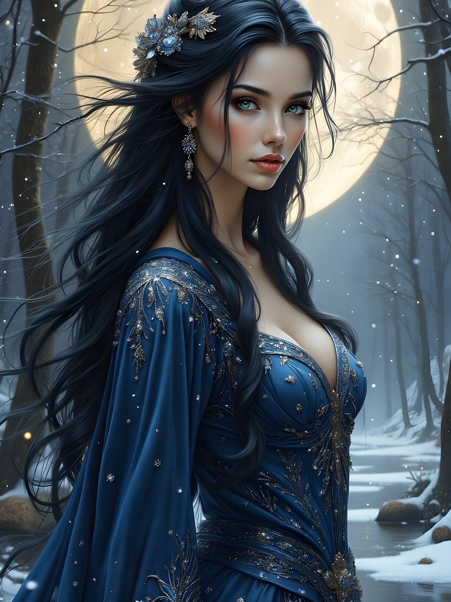 Gothic Norse Goddess Under Waxing Moon