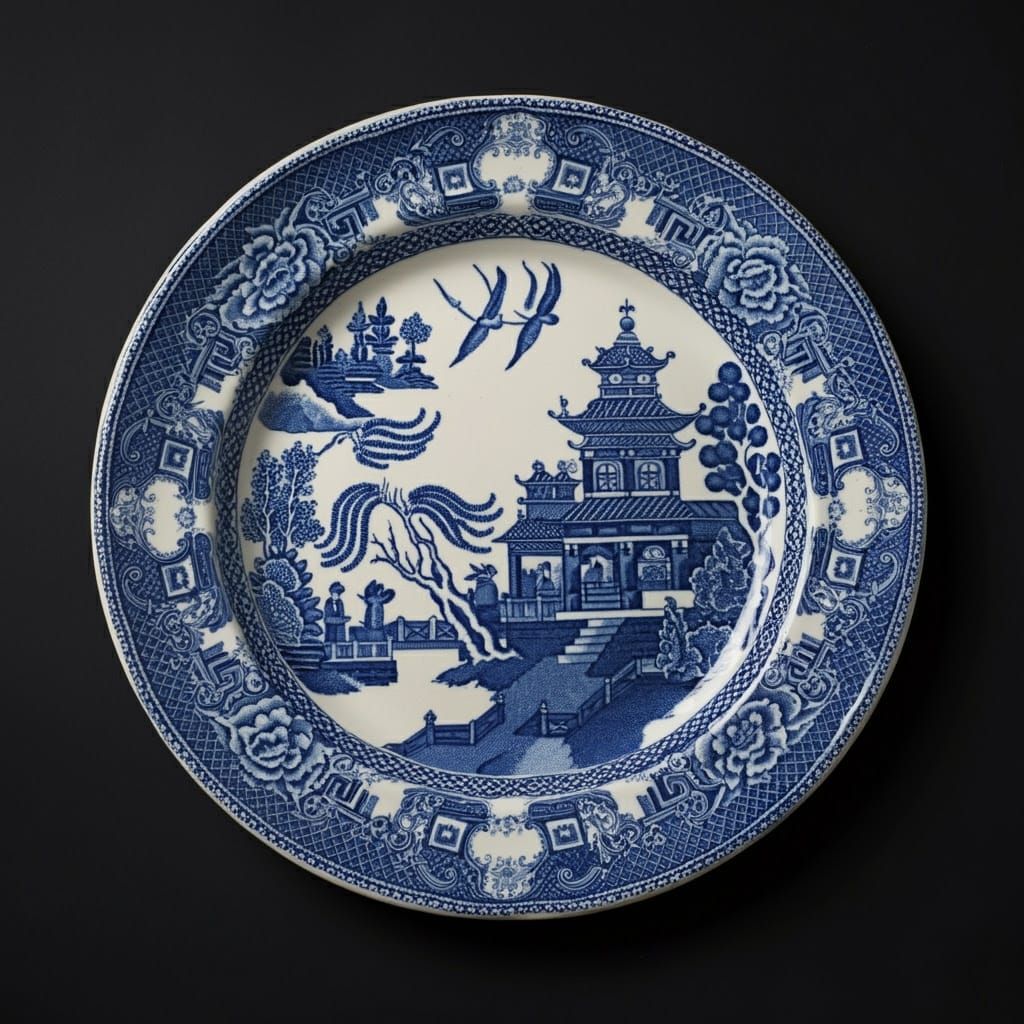 Classic Blue Willow Design on English Plate