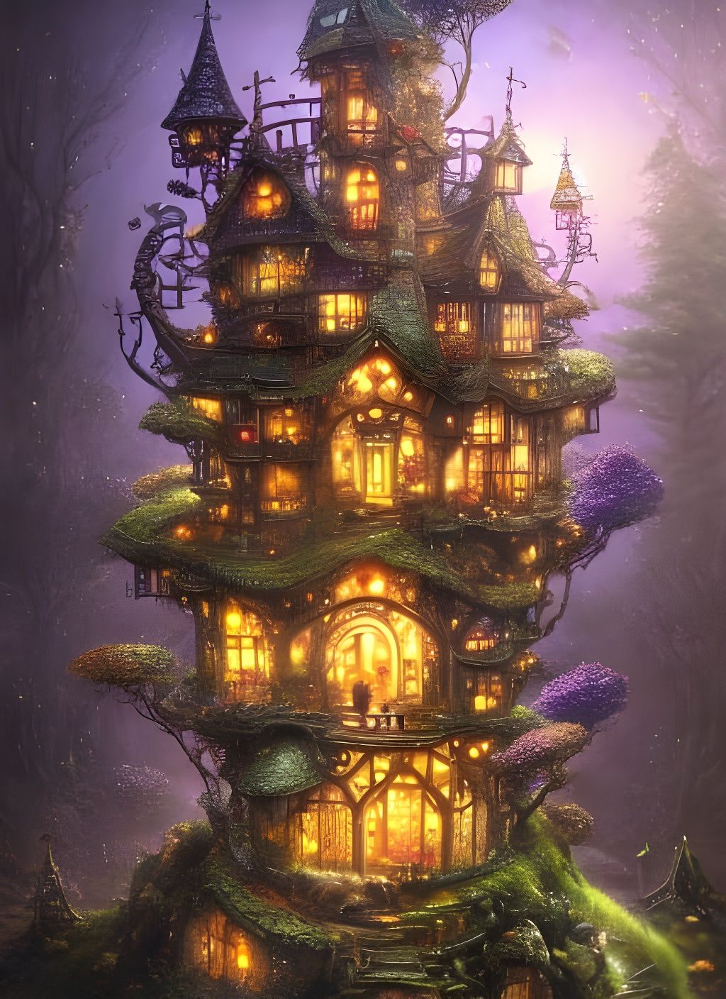 Clockpunk Bonsai Fairytale Village: Digital Illustration