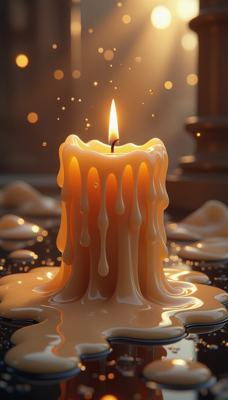 Melting Candle with Expressive Textures and Golden Light