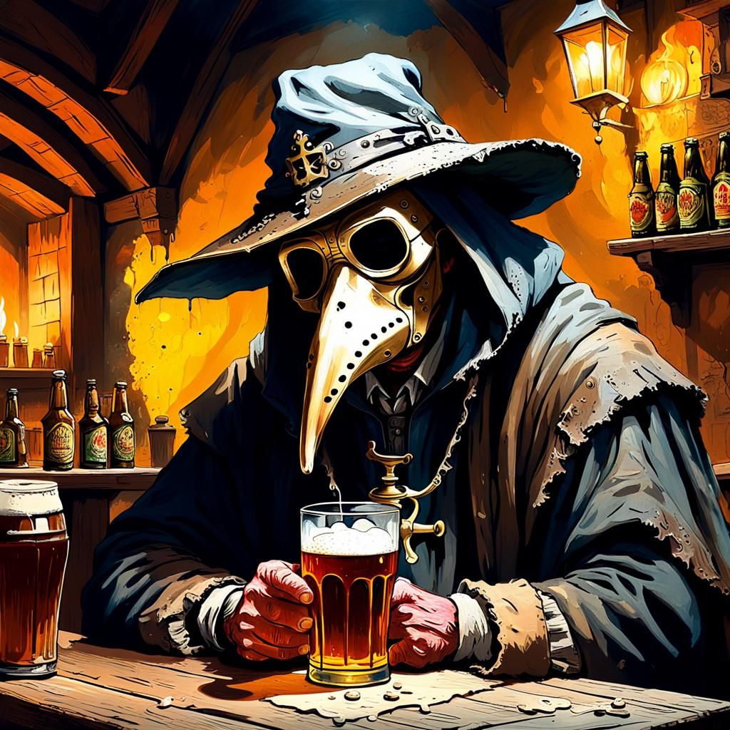 Melancholy Drinker in Medieval Inn, Rembrandt Lighting