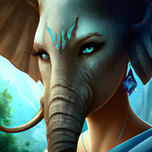 Elephant Portrait in Hyperdetailed Art Nouveau Style