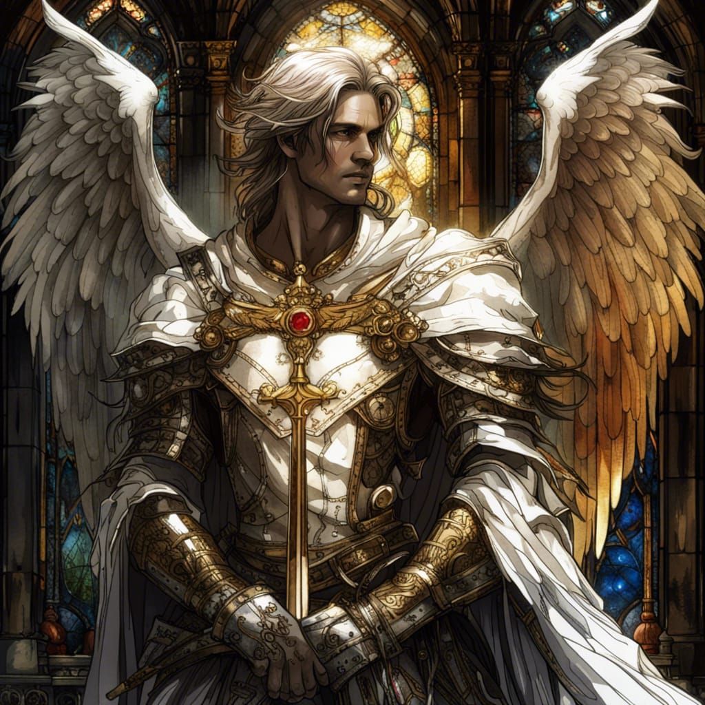 Gothic Angel Knight in Golden Light