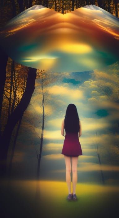 Girl and Landscape Double Exposure in Rich Colors