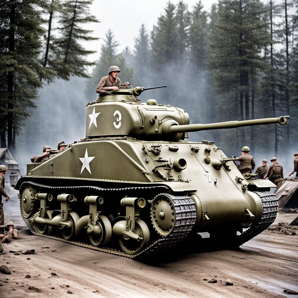 Sherman Tank in WWII, Detailed Color Image