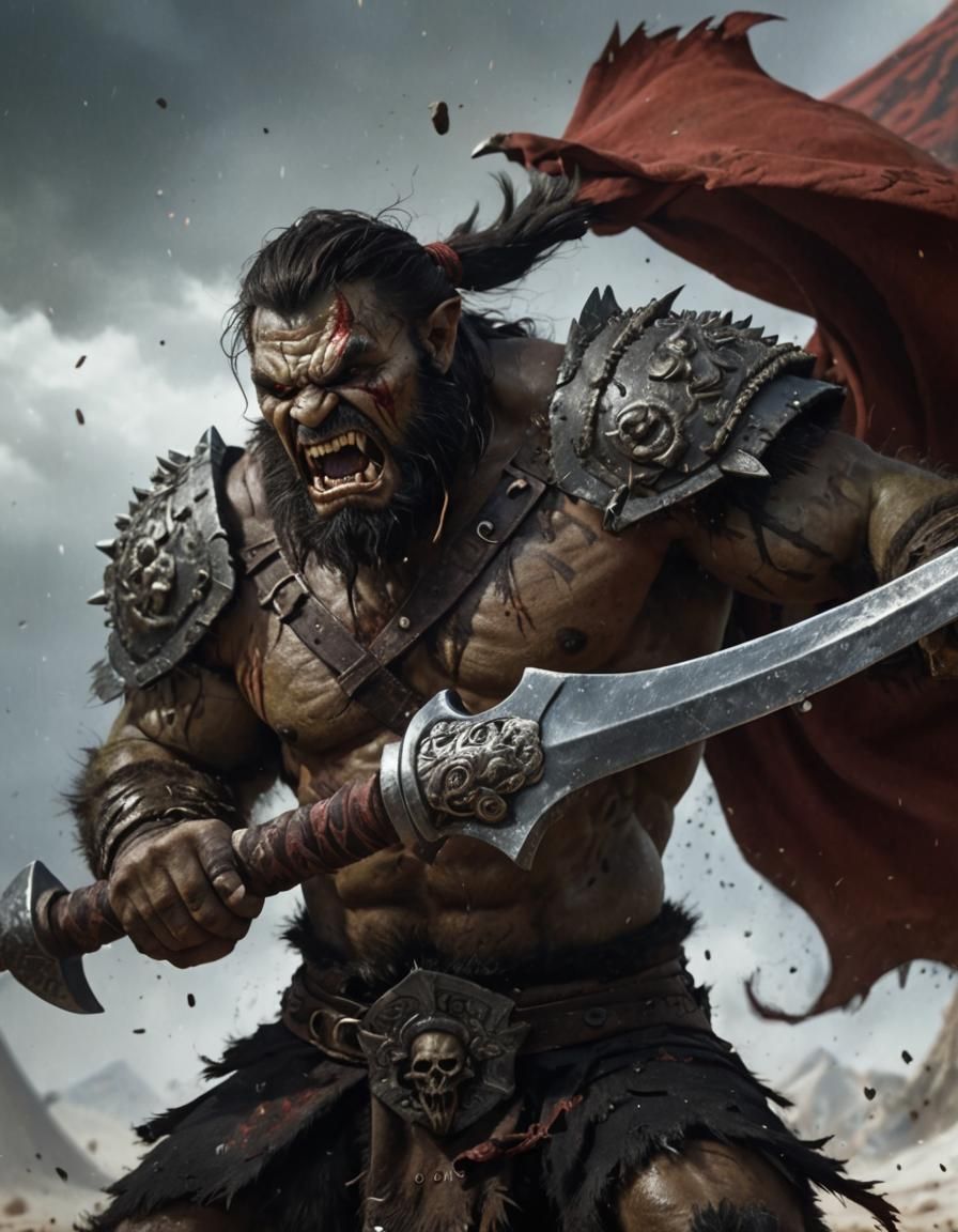 Fierce Orc Chieftain in Raging Battle