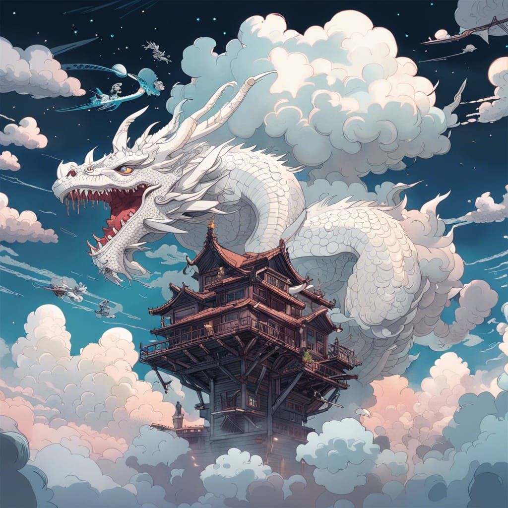 Majestic Dragon in Clouds: Surreal Digital Art