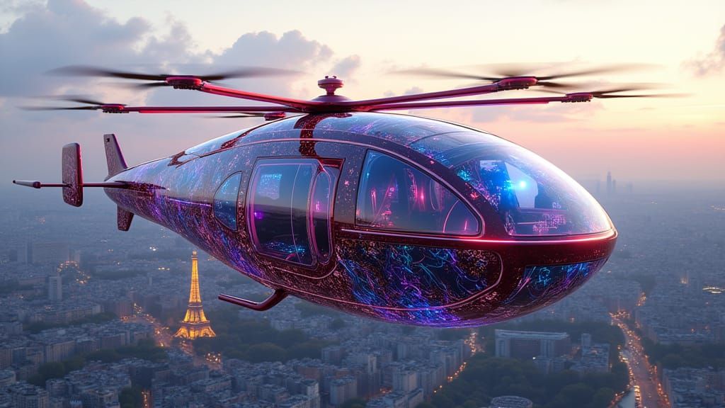 Cyberpunk Flying Cabin Hovers Above Paris