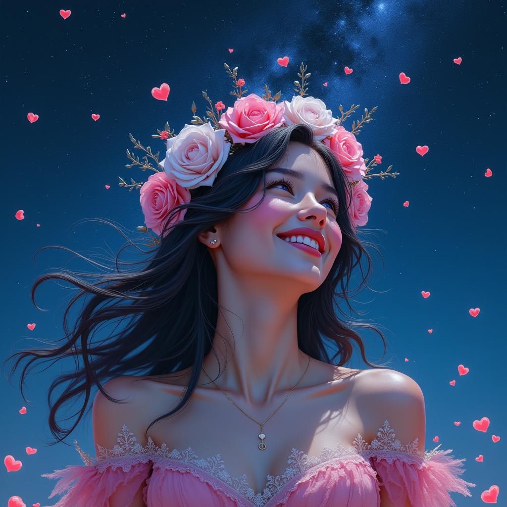 Woman in City with Floating Hearts