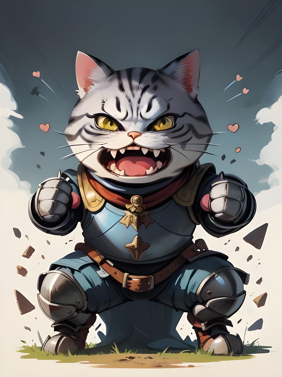 Feline Knight's Magical Rage: Cartoon Illustration