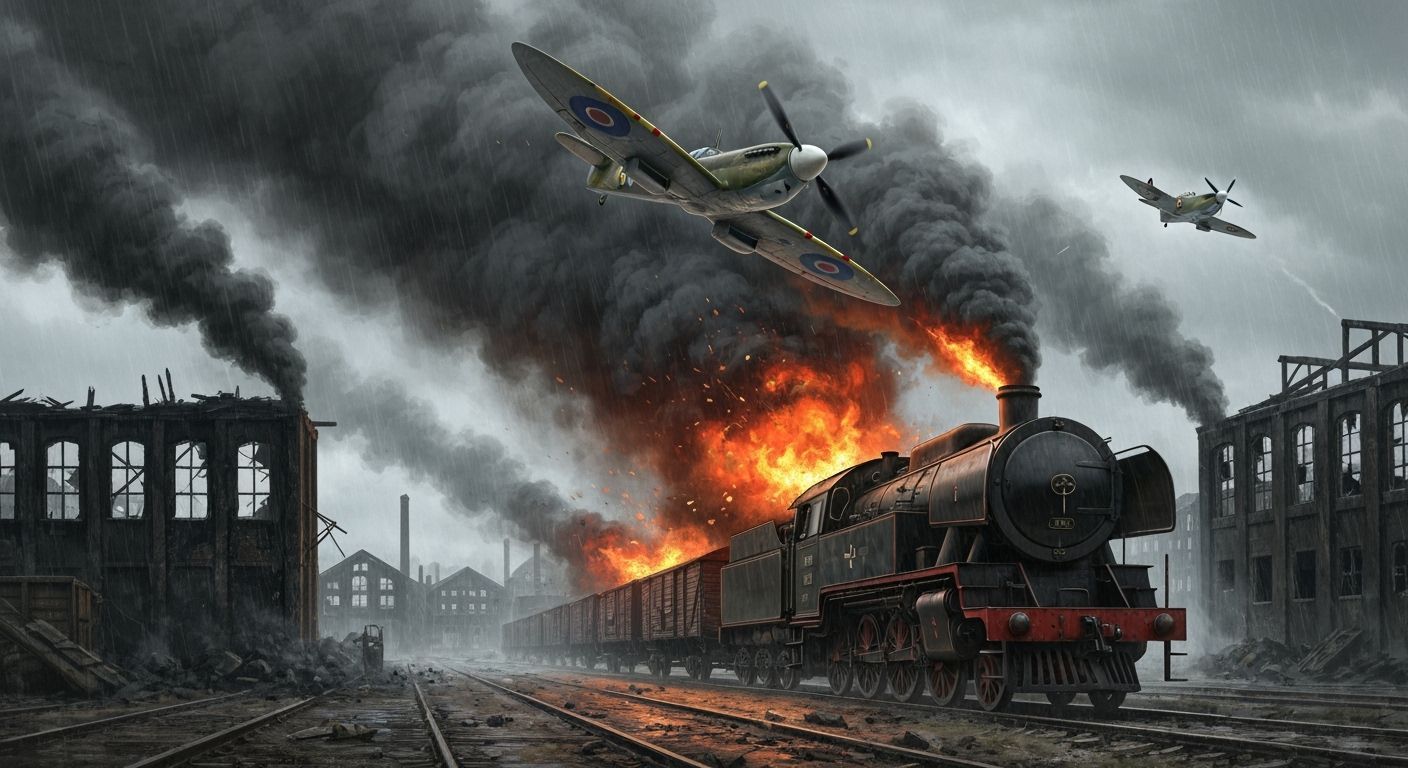 WWII Spitfire Attacks German Locomotive in Painterly Style