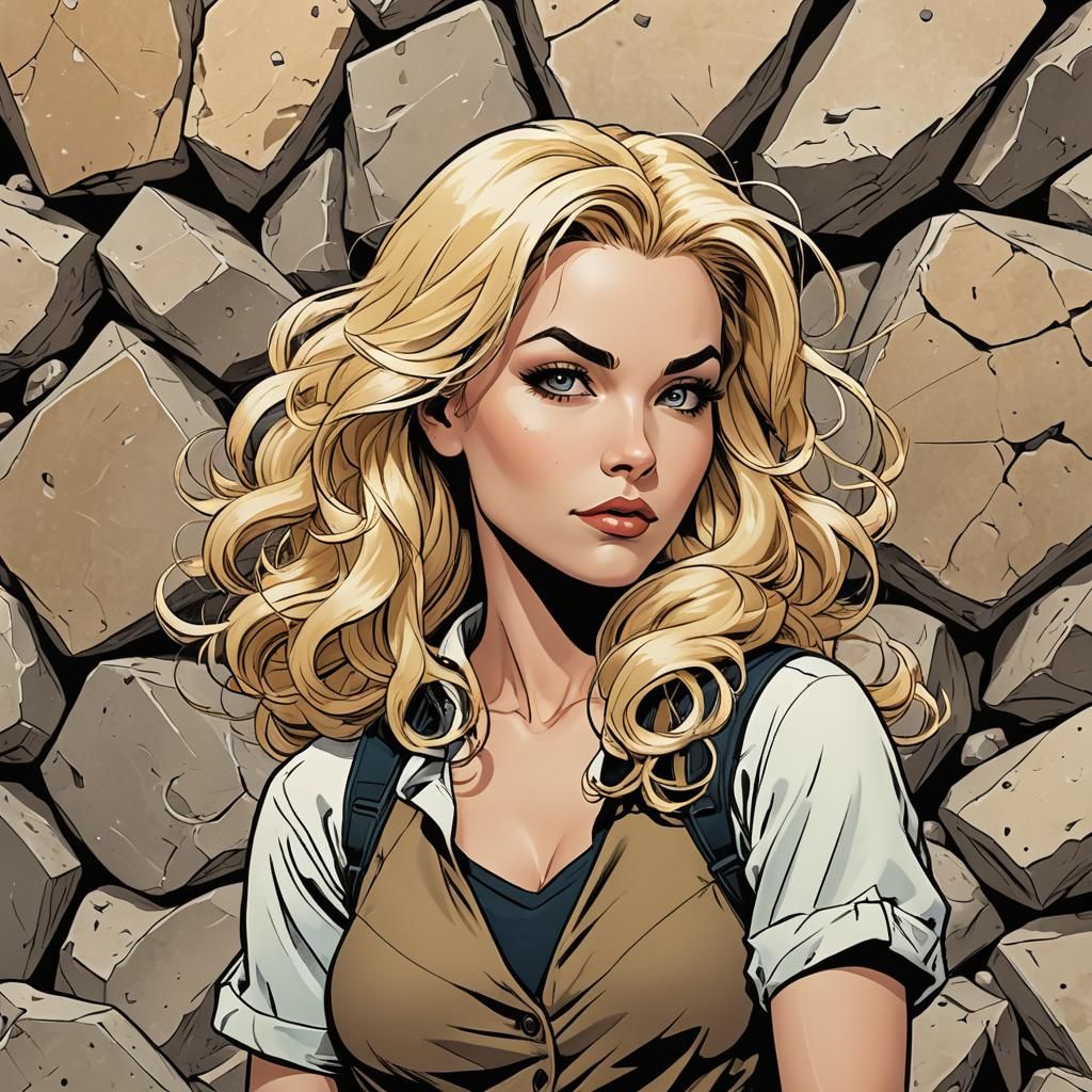 Blonde Boulderer in Comic Book Style