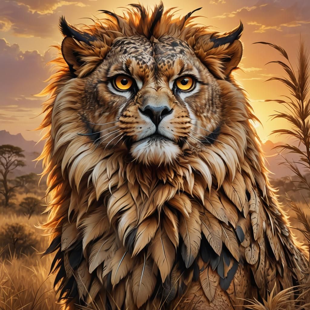 Majestic Owl-Lion Fusion in Digital Art