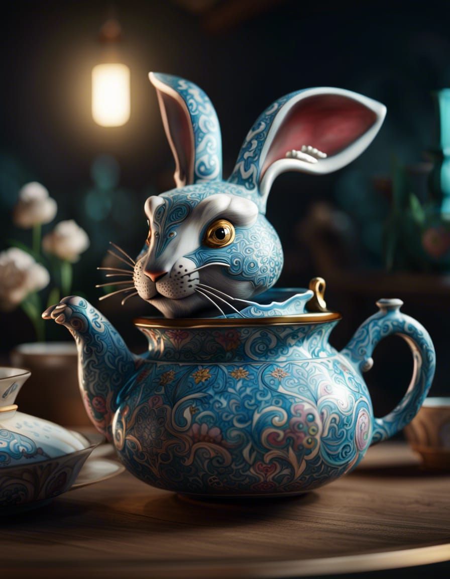 A china pottery tea pot in the shape of the rabbit from Alic...