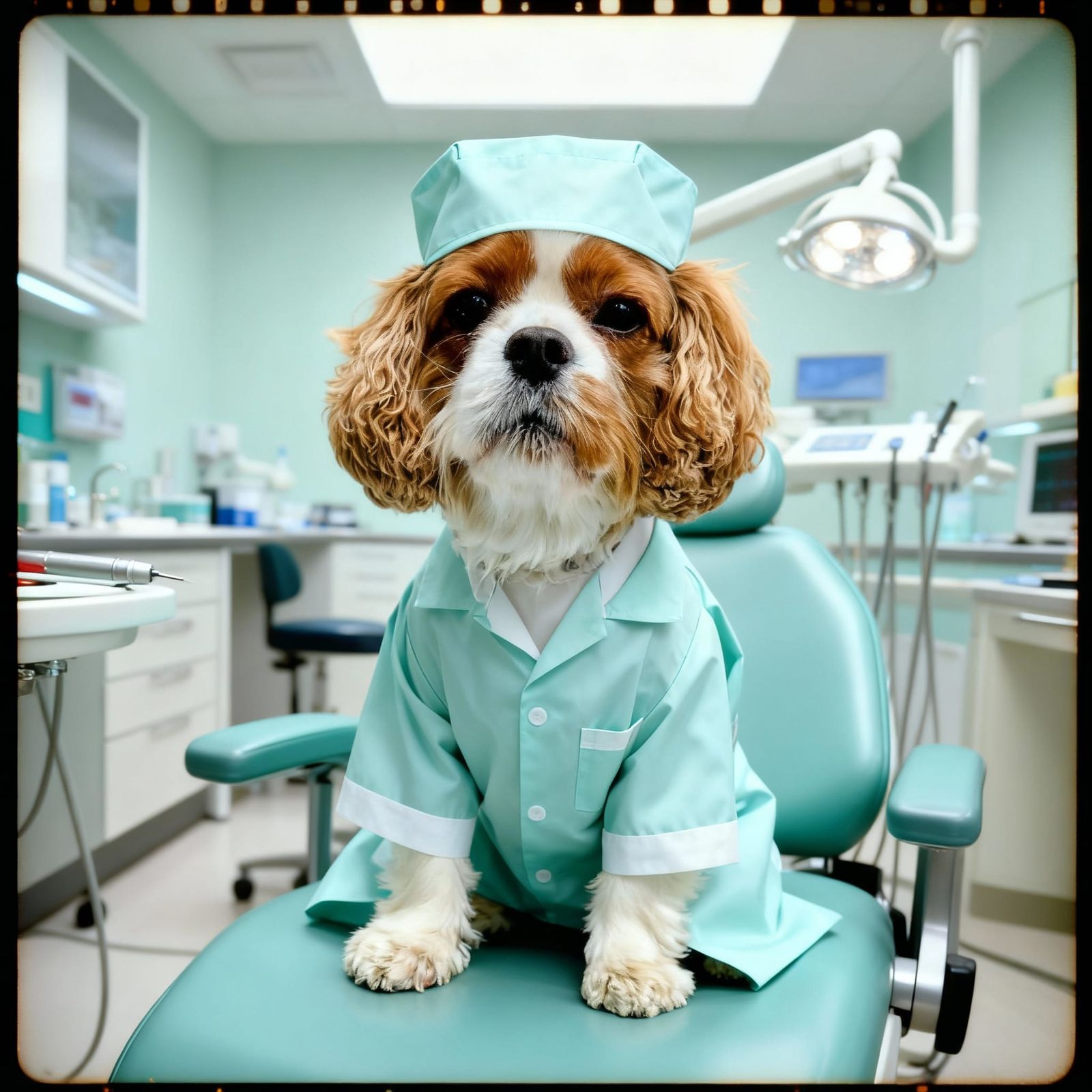 Dog in Dentist Costume in Dental Office