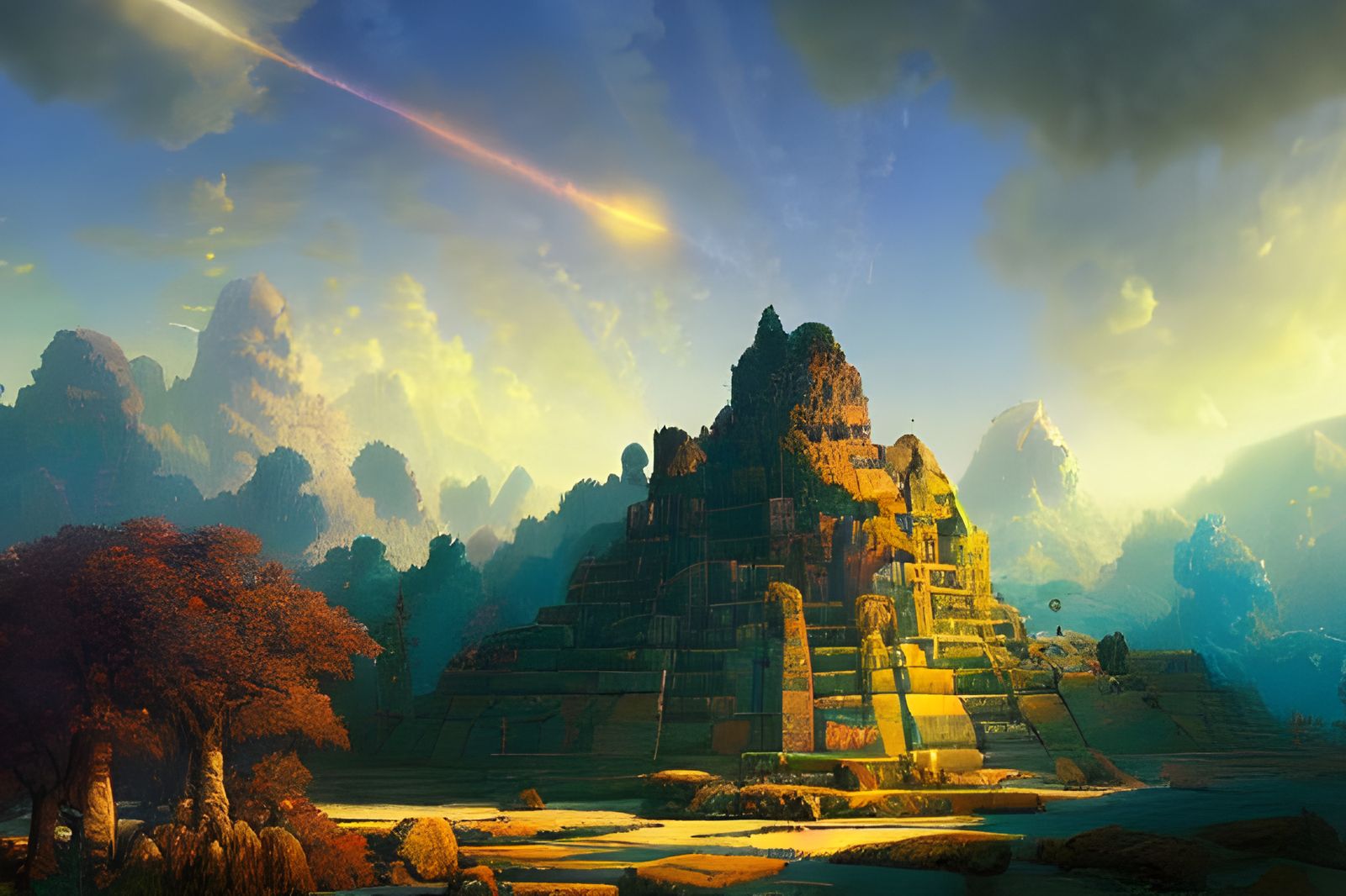 Mystical Sky Kingdom in Geometric Fractal Style