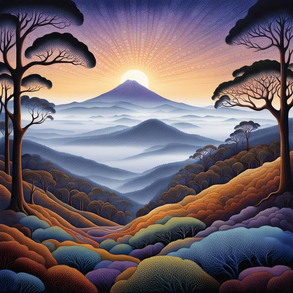 Mount Tamalpais in Australian Aboriginal Art Style