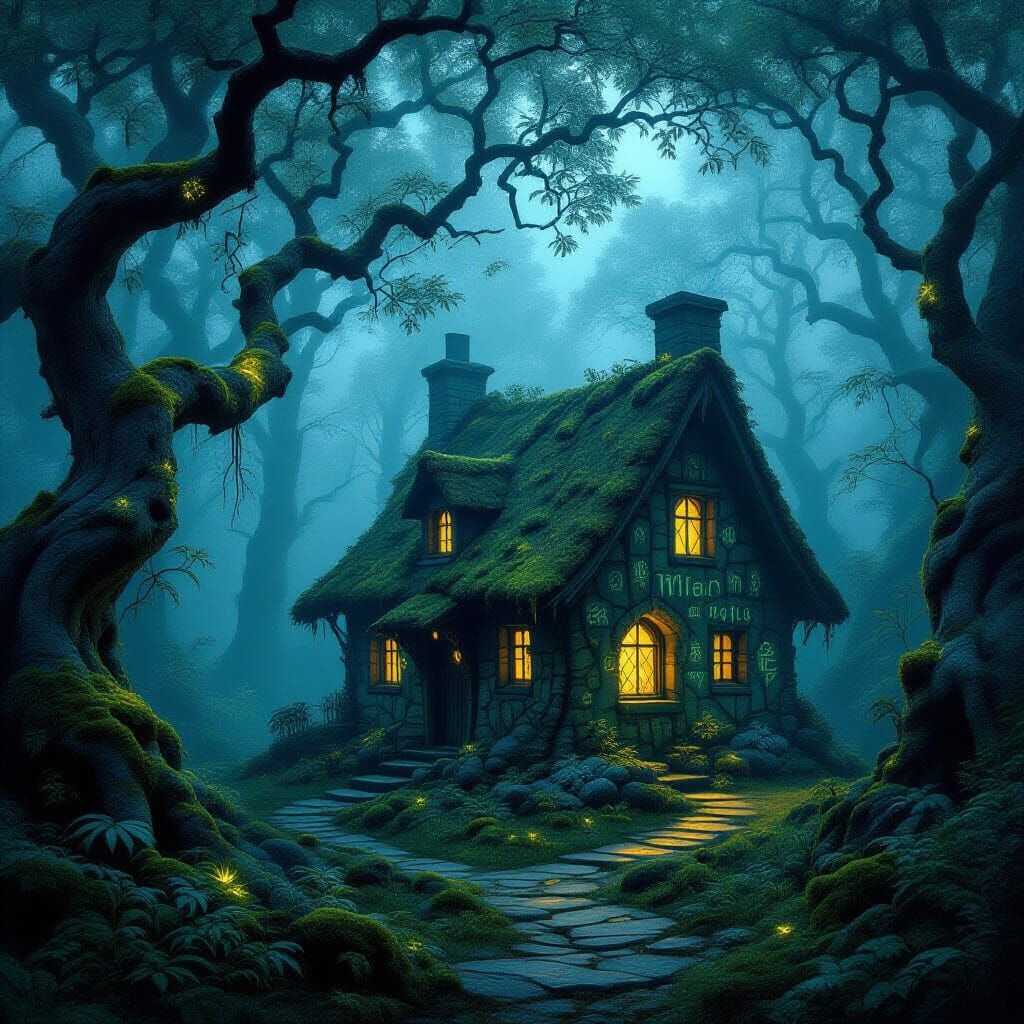 Ancient Rune Cottage in Enchanted Forest
