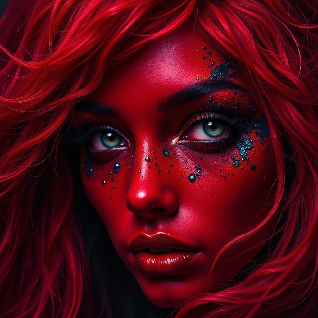 Vibrant Fae Goddess in Dark Red Velvet Dreamscape