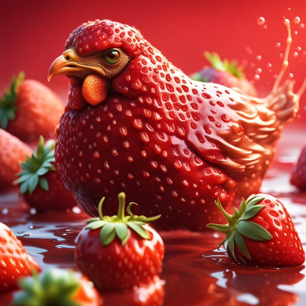 Hyperrealistic Strawberry Chicken Splash Art