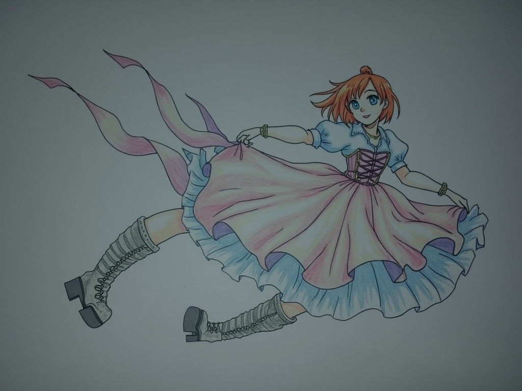 Cartoon Woman Parachuting with Princess Dress in Anime Style