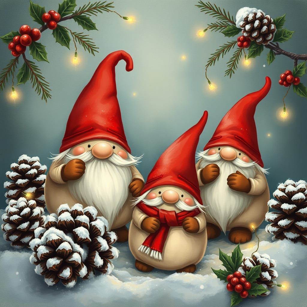 Whimsical Christmas Gnomes in a Cozy Winter Wonderland