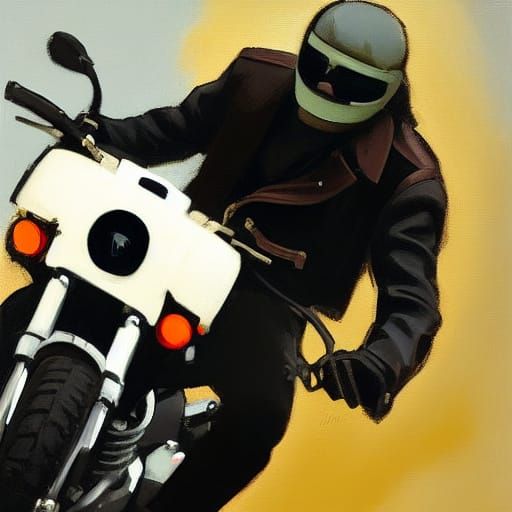 Motorcyclist in Golden Hour Oil Painting