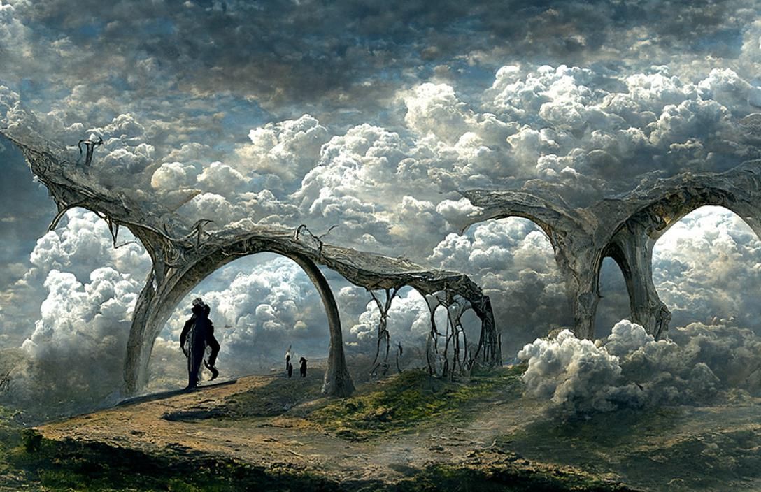 Surreal World Walker on Crumbling Arch