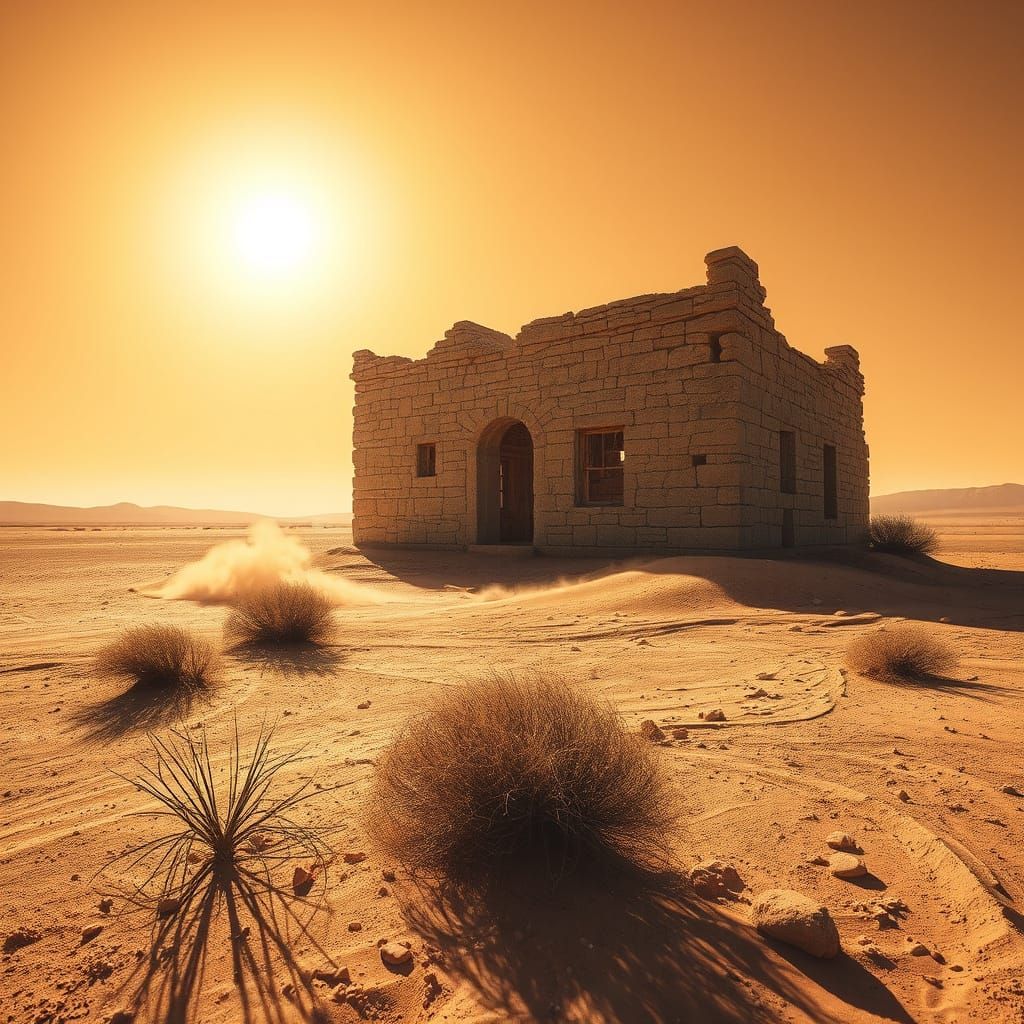 Hyperrealistic Abandoned Desert House Ruin