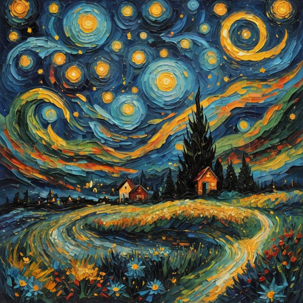 Geist in Starry Night: Neo-Impressionist Oil Painting