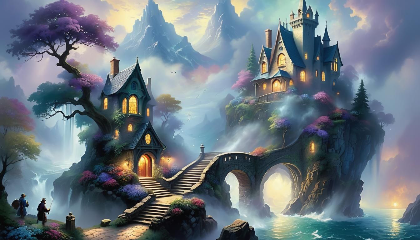 Ethereal Fantasy Book Cover Design in Kinkade Style