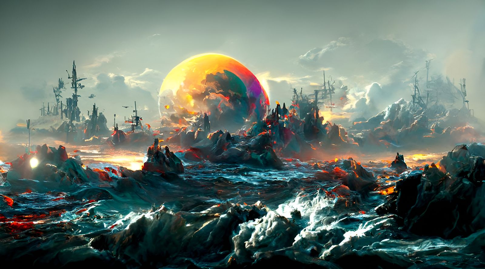 Ominous Ocean Shore: Hyperrealistic Digital Marine Painting