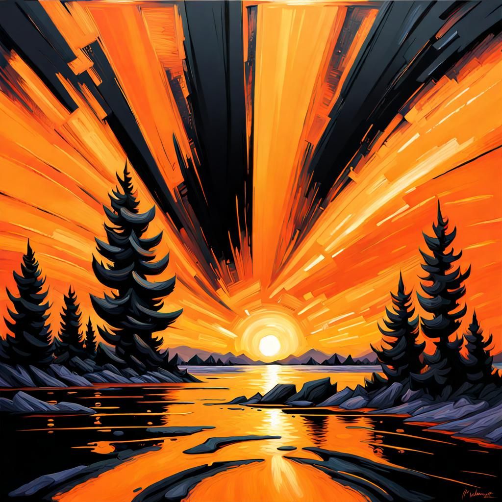 Dramatic Black and Orange Expressionist Oil Painting