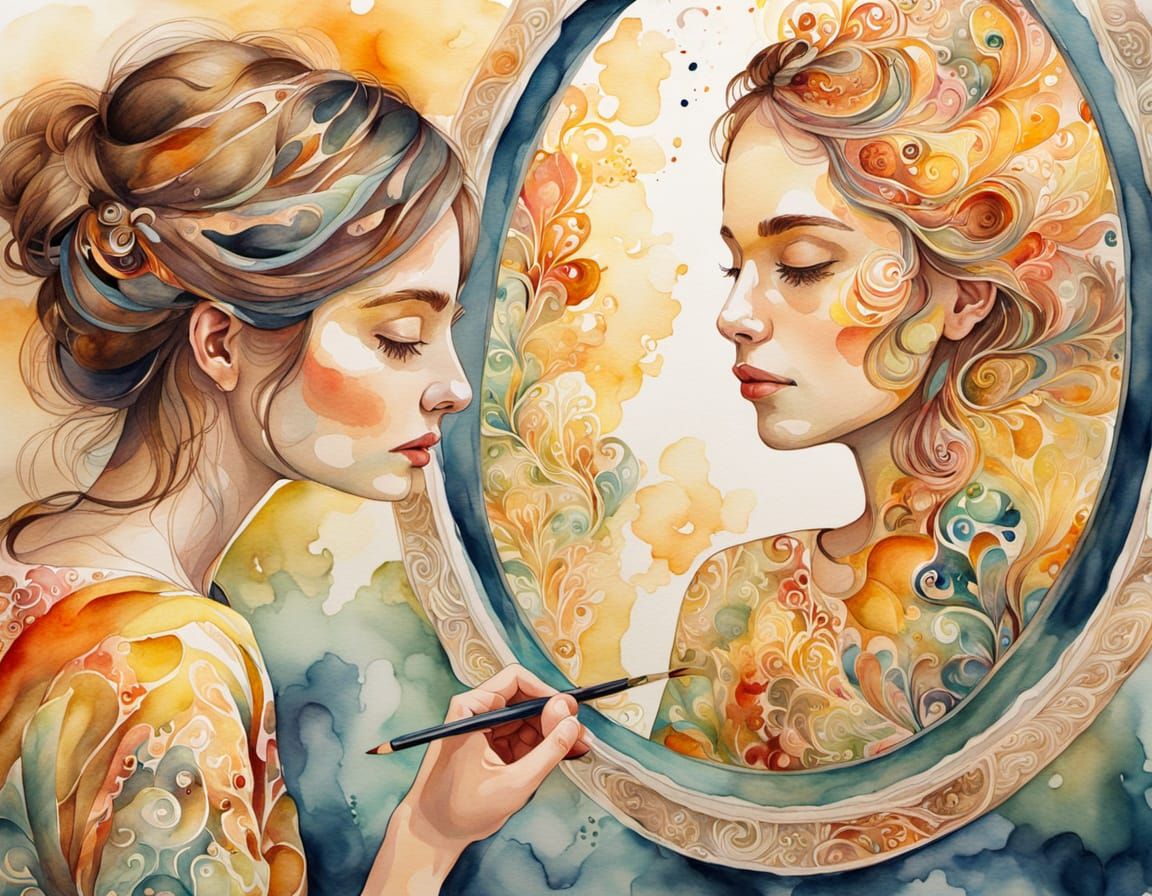 Artist's Self-Portrait in Vibrant Watercolor Style