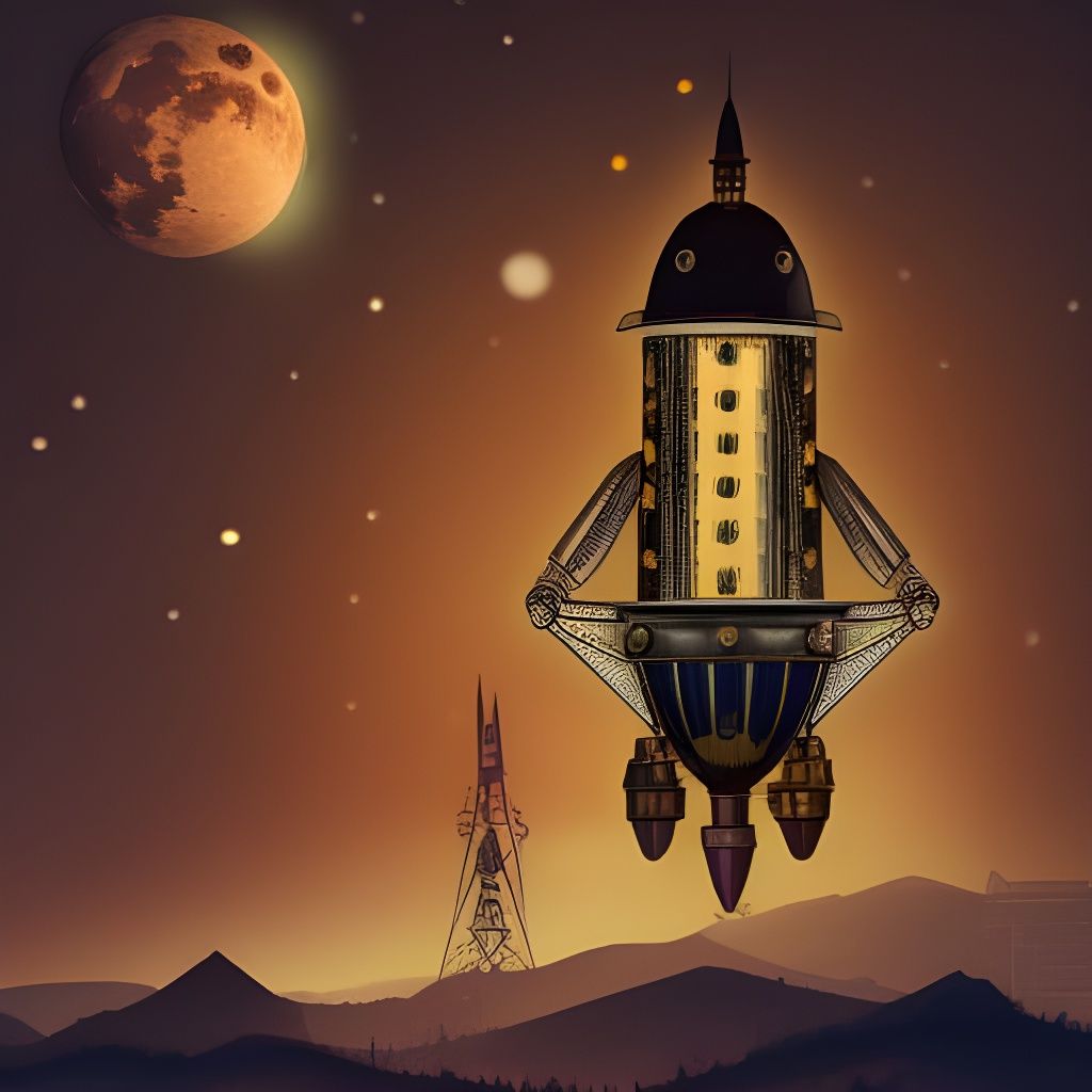 Steampunk Victorian Rocket and Lunar City