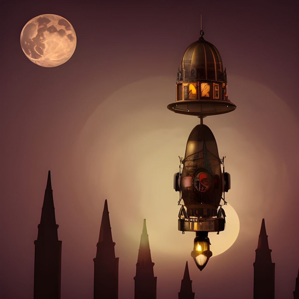 Steampunk Rocket and City on the Moon