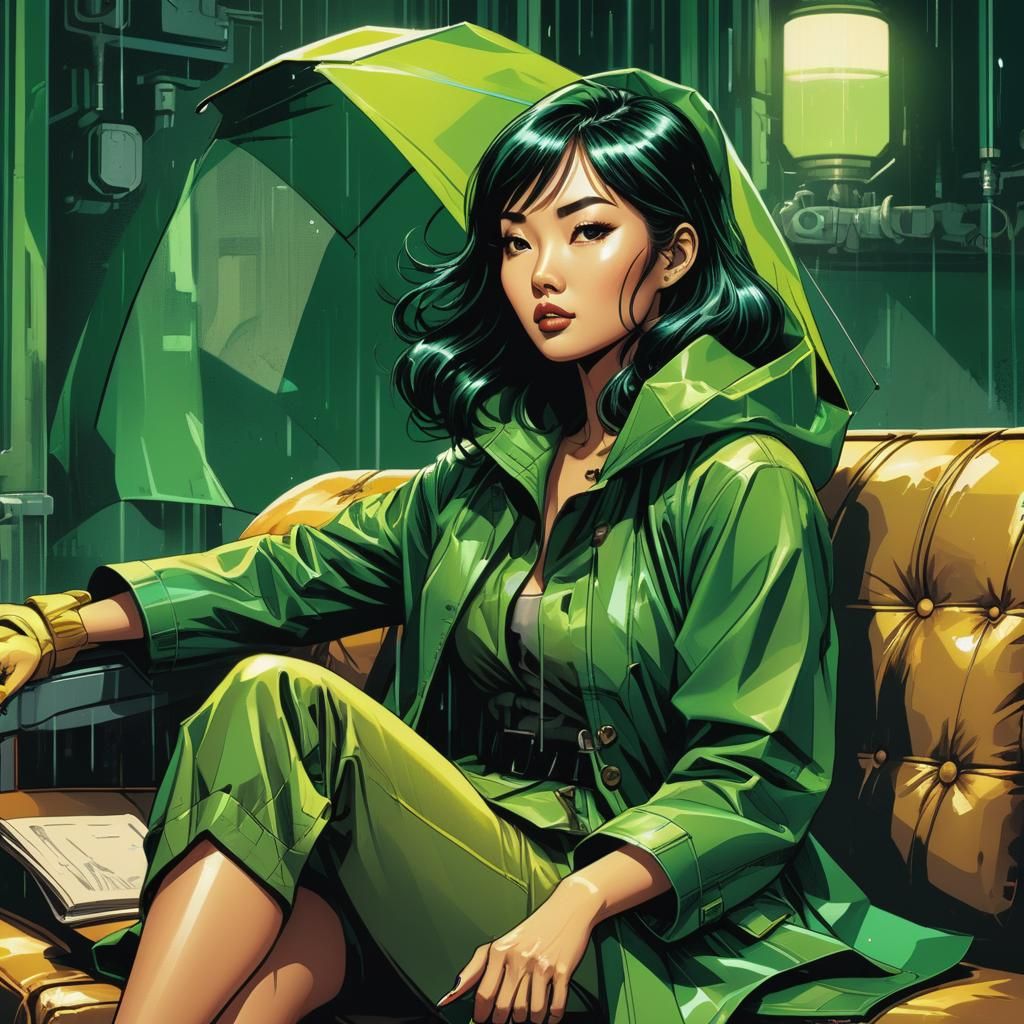 Retro Comic Book Girl on Sofa Illustration